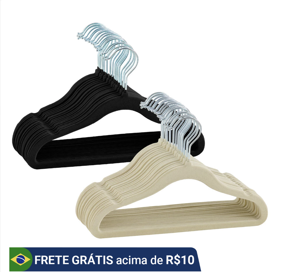 Kit 20 Cabides De Veludo Infantil Preto Bege Ultra fino Slim