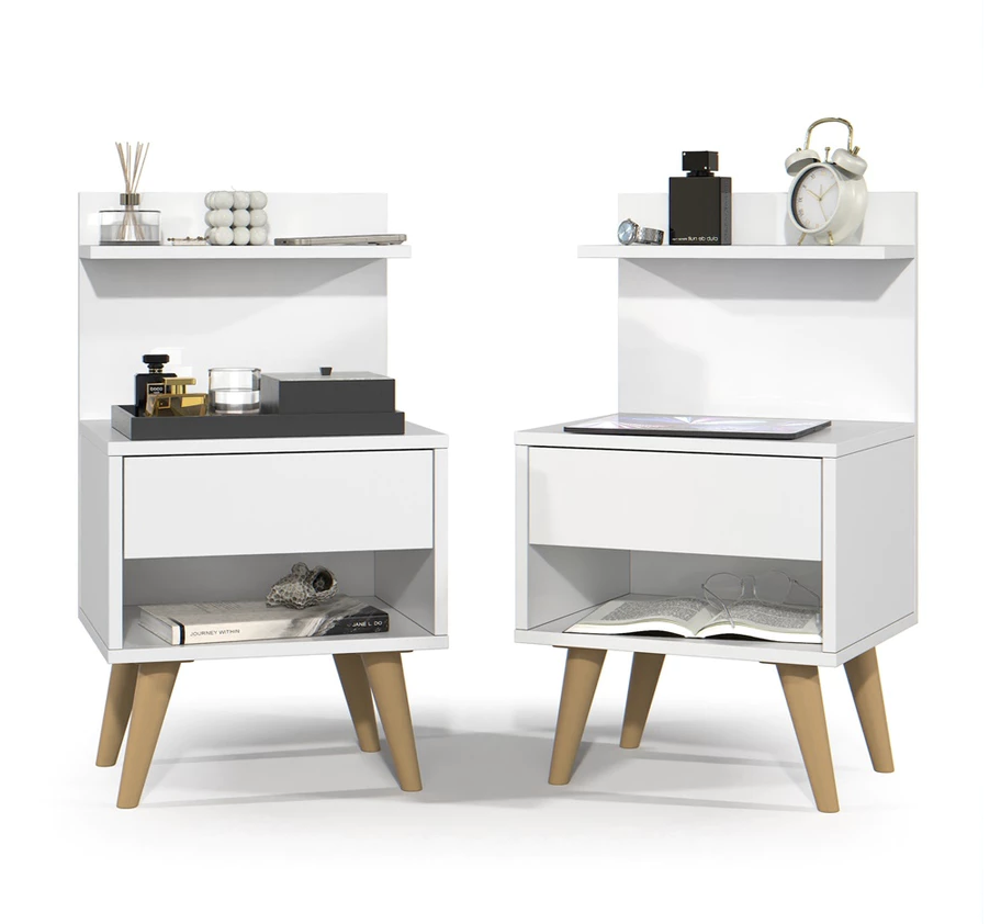 Kit com 2 Mesa de Cabeceira Retrô Com 1 Gaveta Sleep Decor - Diversas Cores