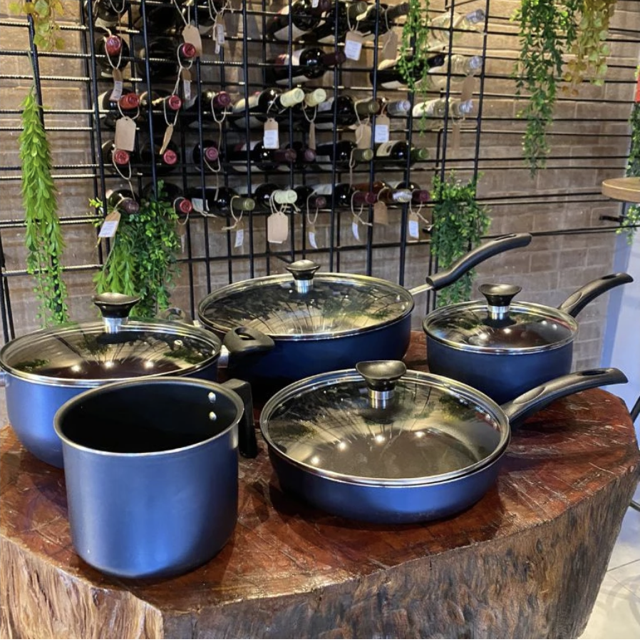 Jogo de Panelas Antiaderentes Variadas 5 Peças Grandes WOK (Premium) . (azul ou preto)