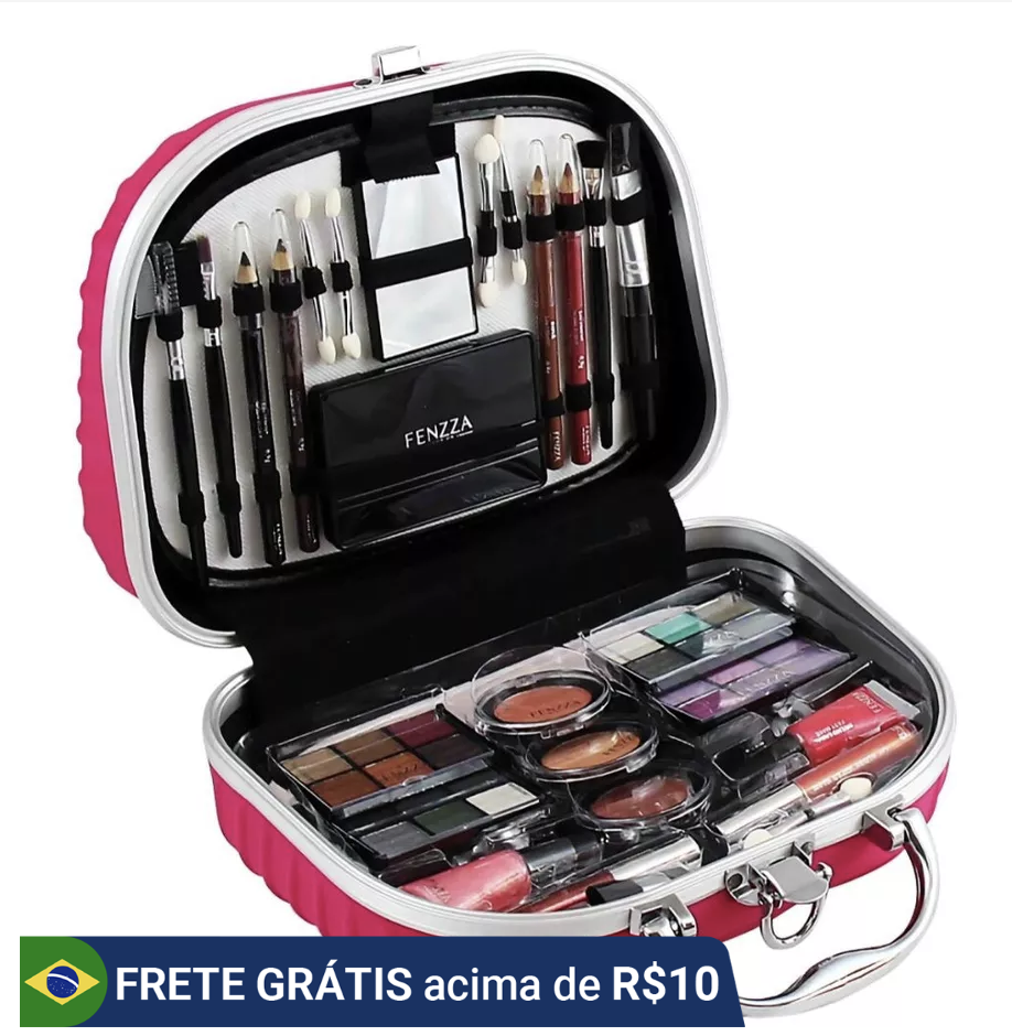 Maleta de Maquiagem Profissional Rosa Completa - Fenzza